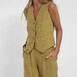 Hilma - Knappet vest og brede bukser