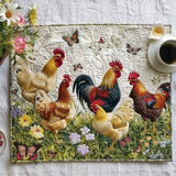 Sandrine - Set de table matelassé à Poules Enchanteurs et Fleurs