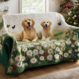 Valentine - Housse de canapé matelassée Doré Retriever et Marguerites