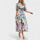 Clara - Elegant Midi Blomstret Kjole