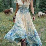 Serena - Blomstret Maxi Kort Kjole