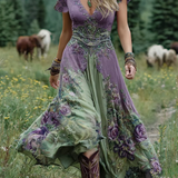 Serena - Blomstret Maxi Kort Kjole